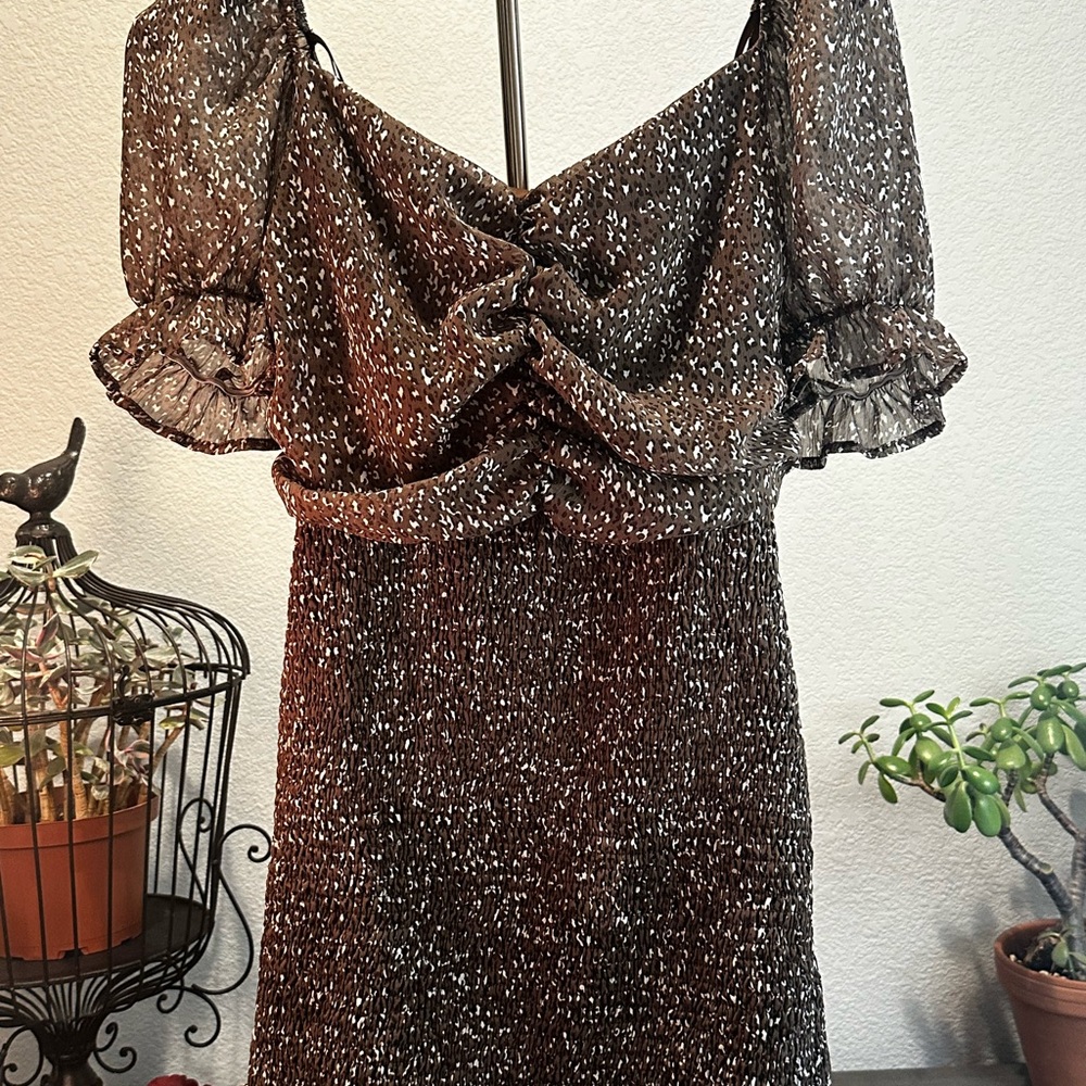 She + Sky Brown and White Dress